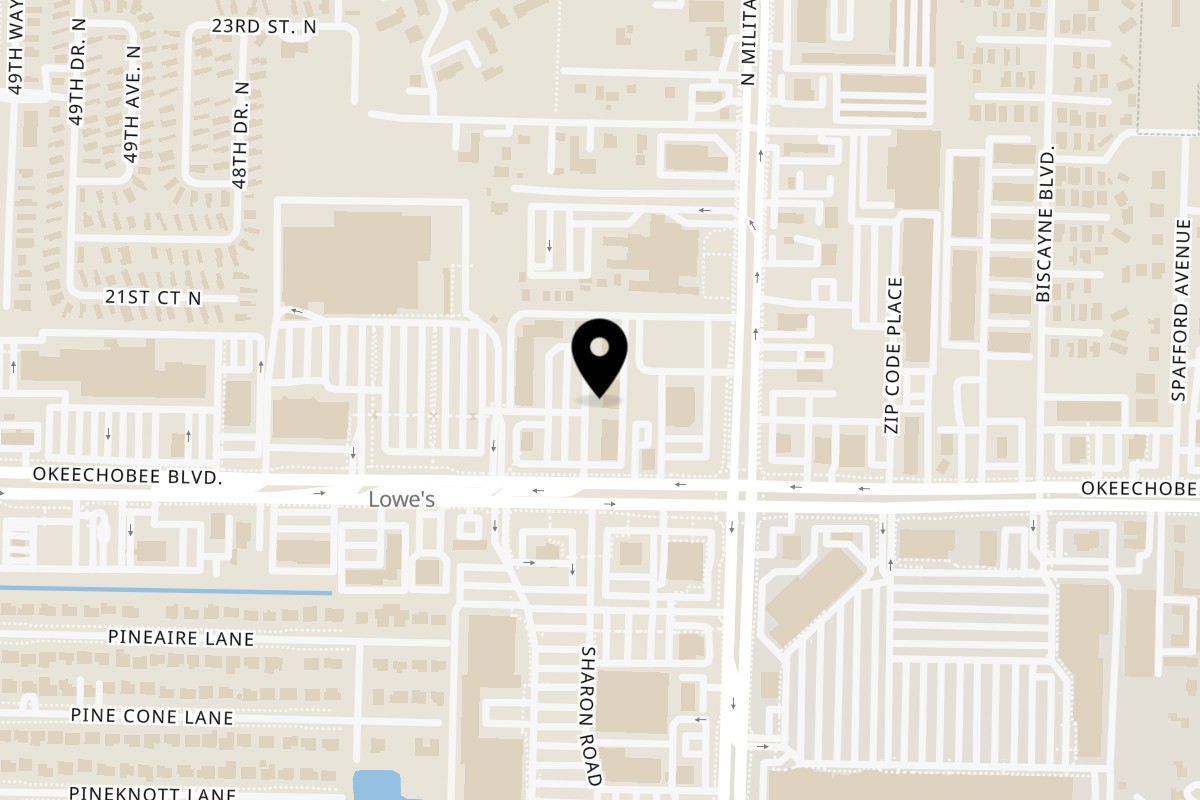 Map showing the location of Zuccarelli’s Italian Restaurant and Bar on 4595 Okeechobee Blvd Ste 126 in West Palm Beach